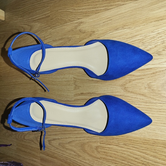forever21 blue strappy pointy toe heels size 6.5 - Picture 1 of 6